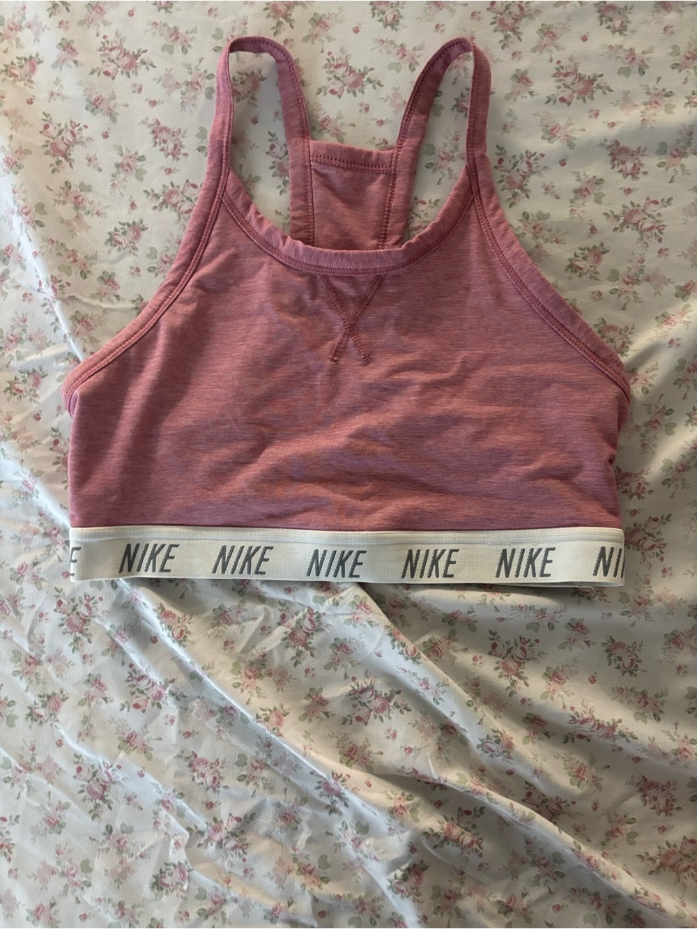 Nike Pink Heathered Racerback Sports Bra with Logo Band